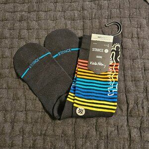 Stance new socks Keith Haring wiggles black rainbow stripe